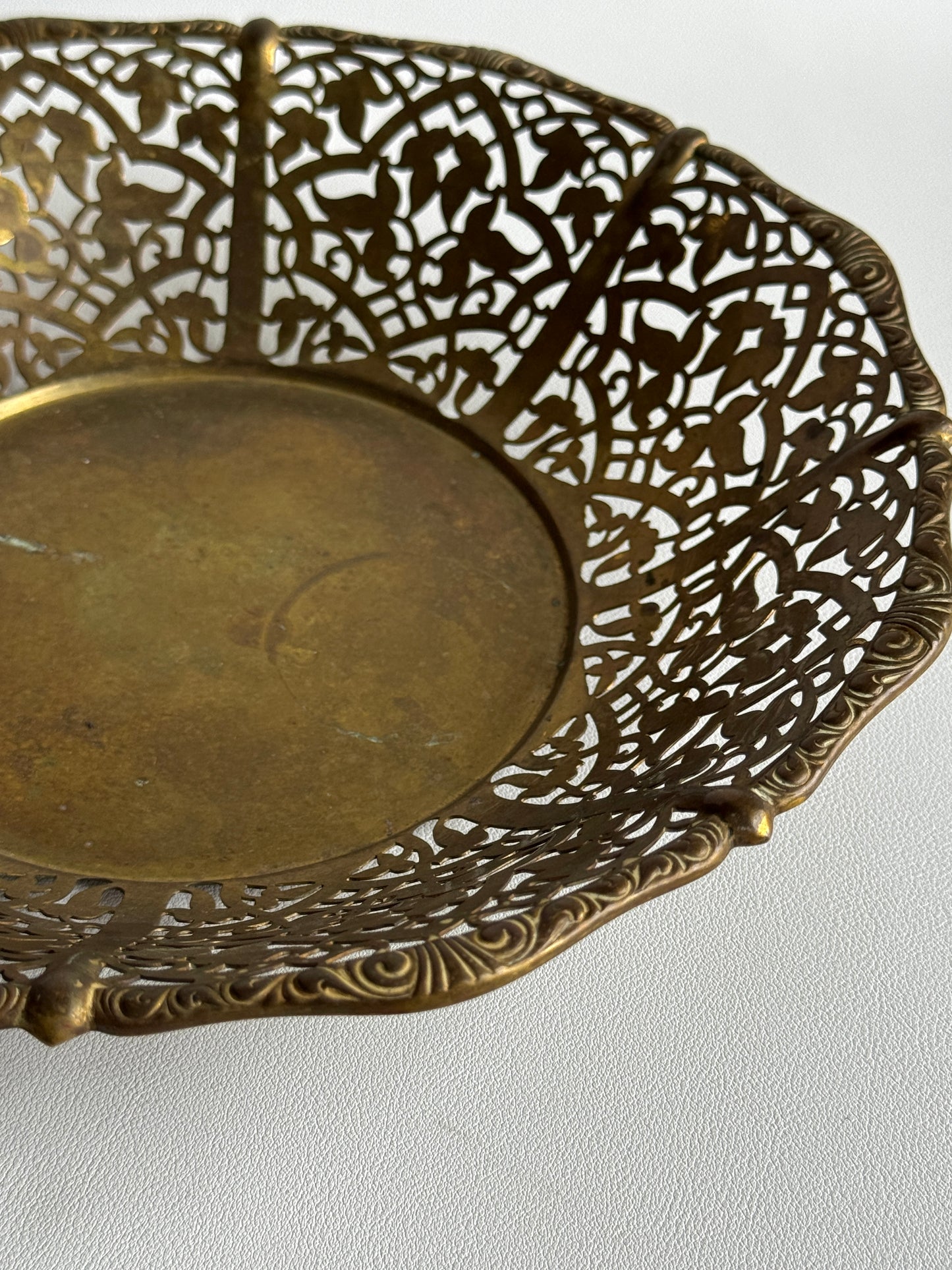 Vintage Brass Filigree Bowl | 1960s Floral Catchall