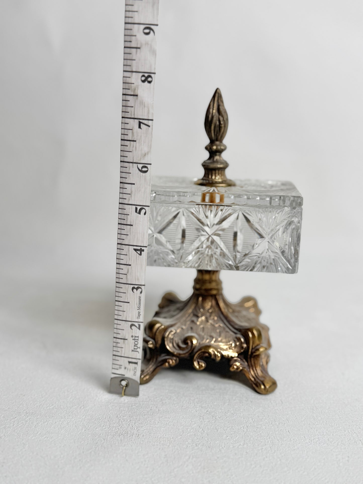 Vintage 8" Crystal Pedestal Box 1930s | Loevsky | Large Cut Glass Jewelry Casket | Hollywood Regency Vanity Box | Mid Century Dish