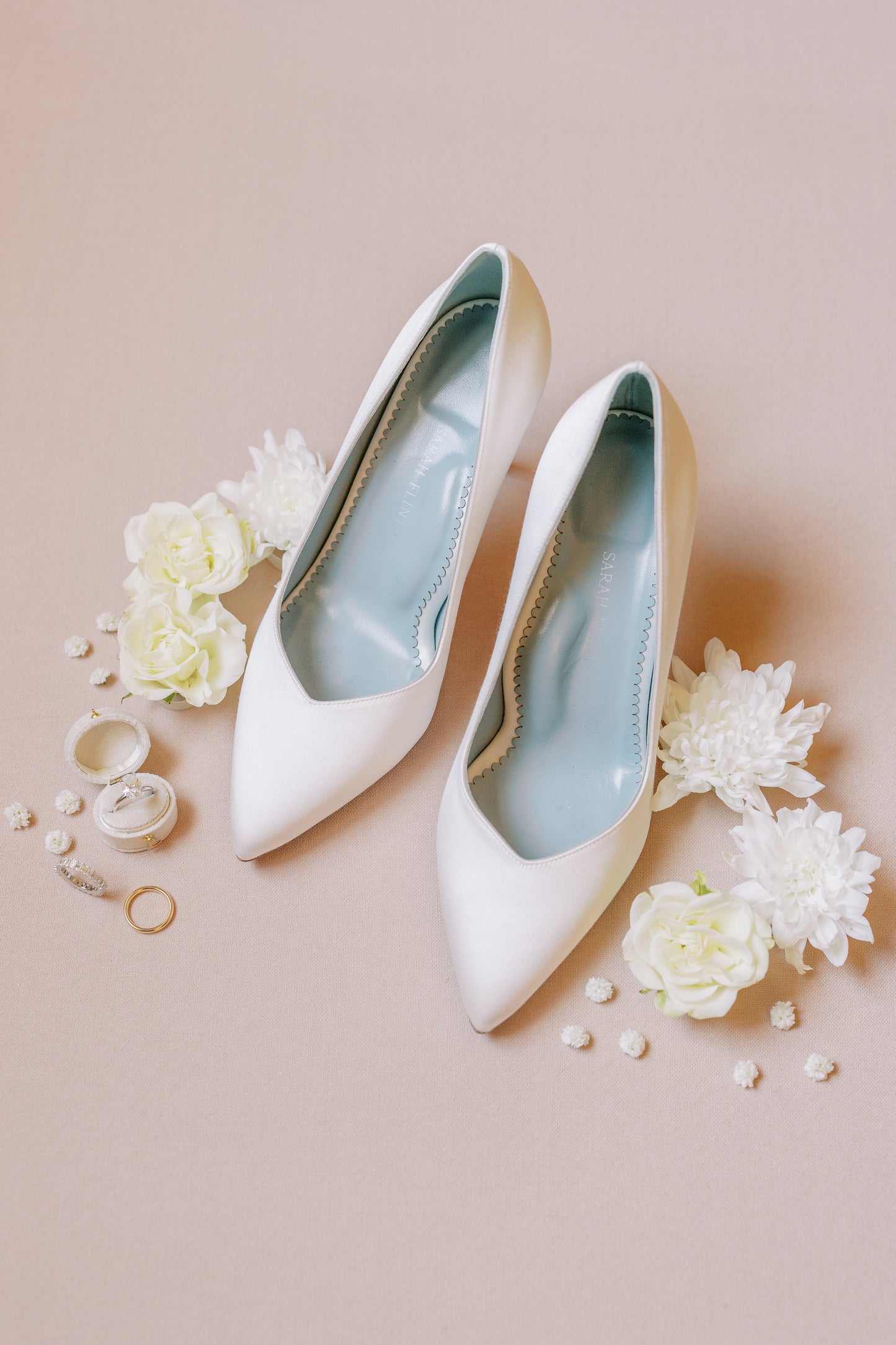 Shoe detail shot by The Ganeys featuring the georgian linen oval ring box in dove white