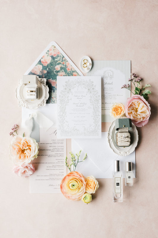 Radiant Legacy Ring Box in Sage & Fawn Linen – Beveled Square Wedding & Proposal Ring Box for Flat Lay Photography