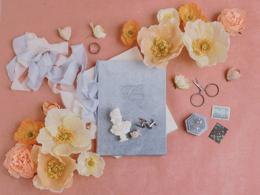 French Blue Velvet Vow Book
