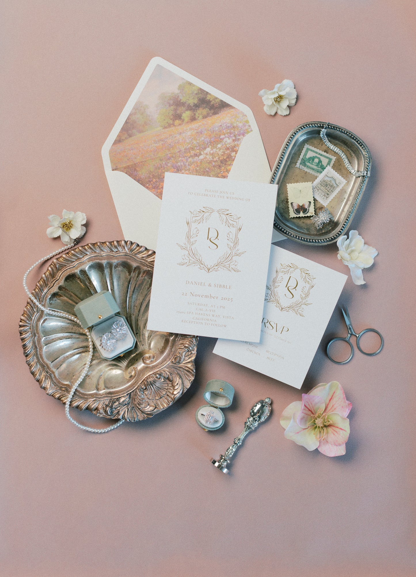 Radiant Legacy Ring Box in Light Sage & Dove Linen – Beveled Square Wedding & Proposal Ring Box for Flat Lay Photography