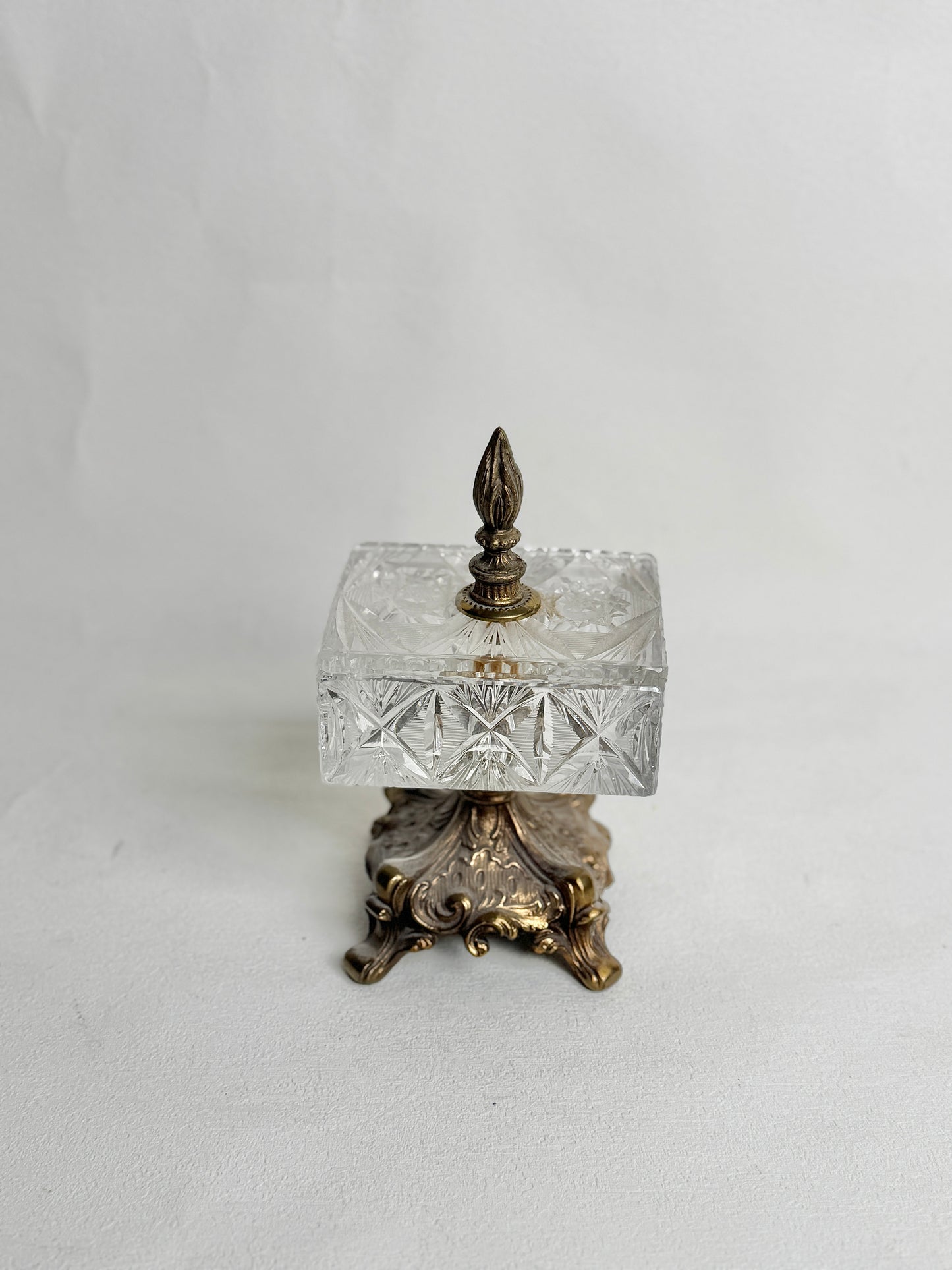 Vintage 8" Crystal Pedestal Box 1930s | Loevsky | Large Cut Glass Jewelry Casket | Hollywood Regency Vanity Box | Mid Century Dish