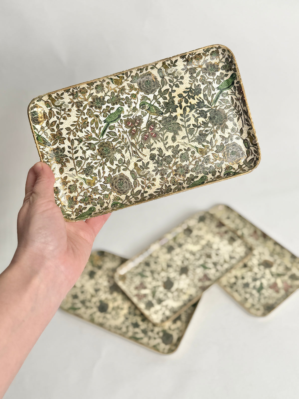Vintage 1950s Alfred E Knobler Floral Tray Set of 4 | Floral Birds Serving Trays | Mid Century Decor | Made in Japan