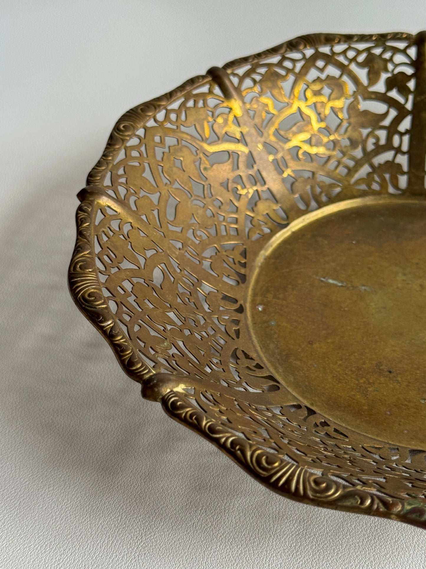 Vintage Brass Filigree Bowl | 1960s Floral Catchall