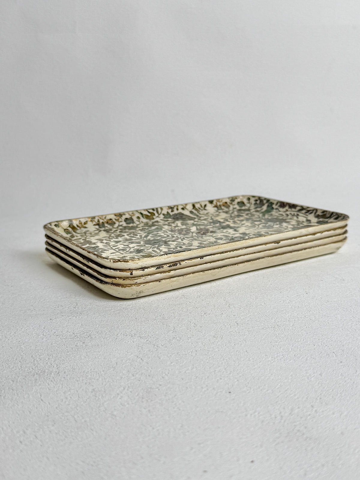 Vintage 1950s Alfred E Knobler Floral Tray Set of 4 | Floral Birds Serving Trays | Mid Century Decor | Made in Japan