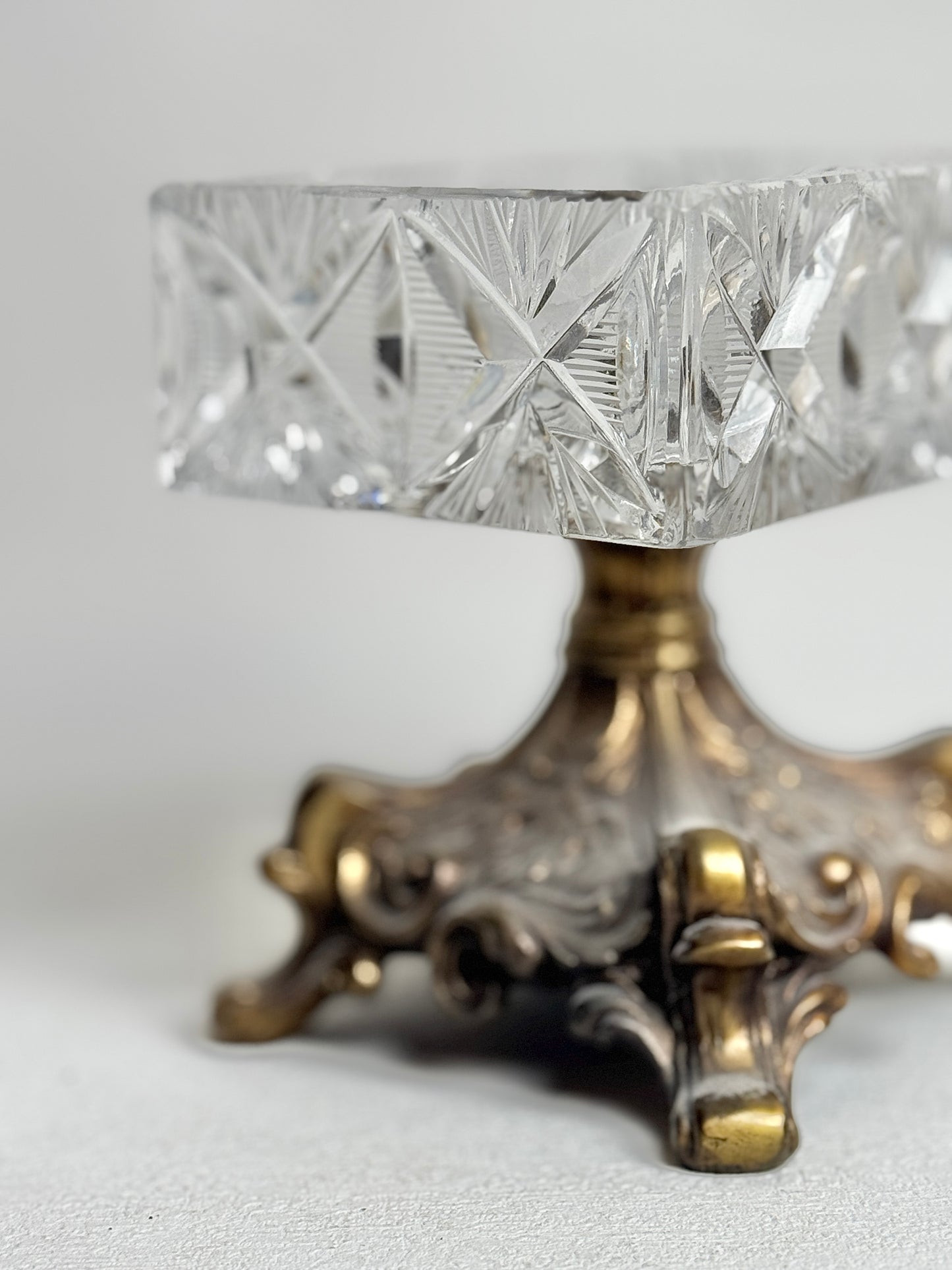 Vintage 8" Crystal Pedestal Box 1930s | Loevsky | Large Cut Glass Jewelry Casket | Hollywood Regency Vanity Box | Mid Century Dish