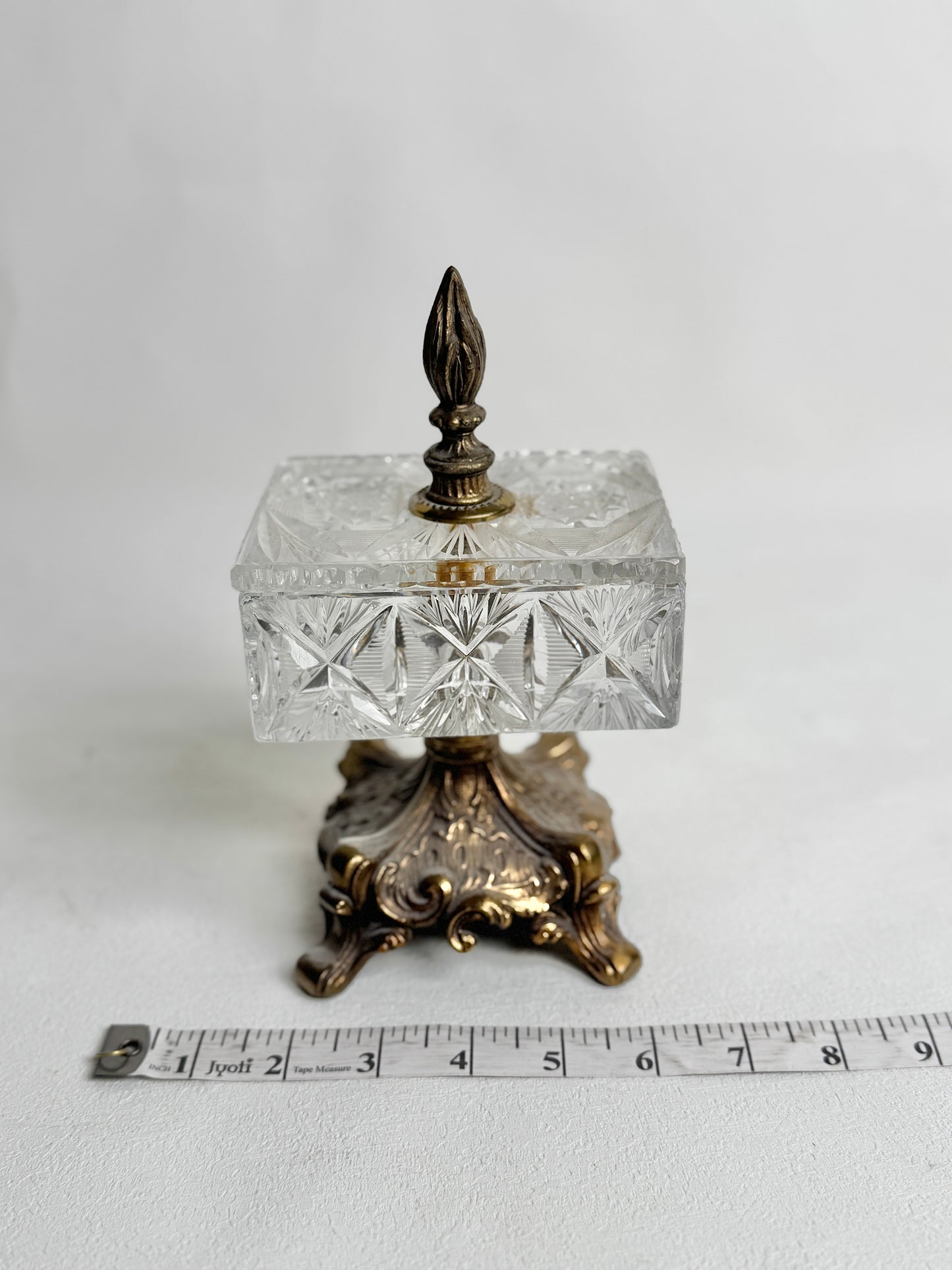 Vintage 8" Crystal Pedestal Box 1930s | Loevsky | Large Cut Glass Jewelry Casket | Hollywood Regency Vanity Box | Mid Century Dish