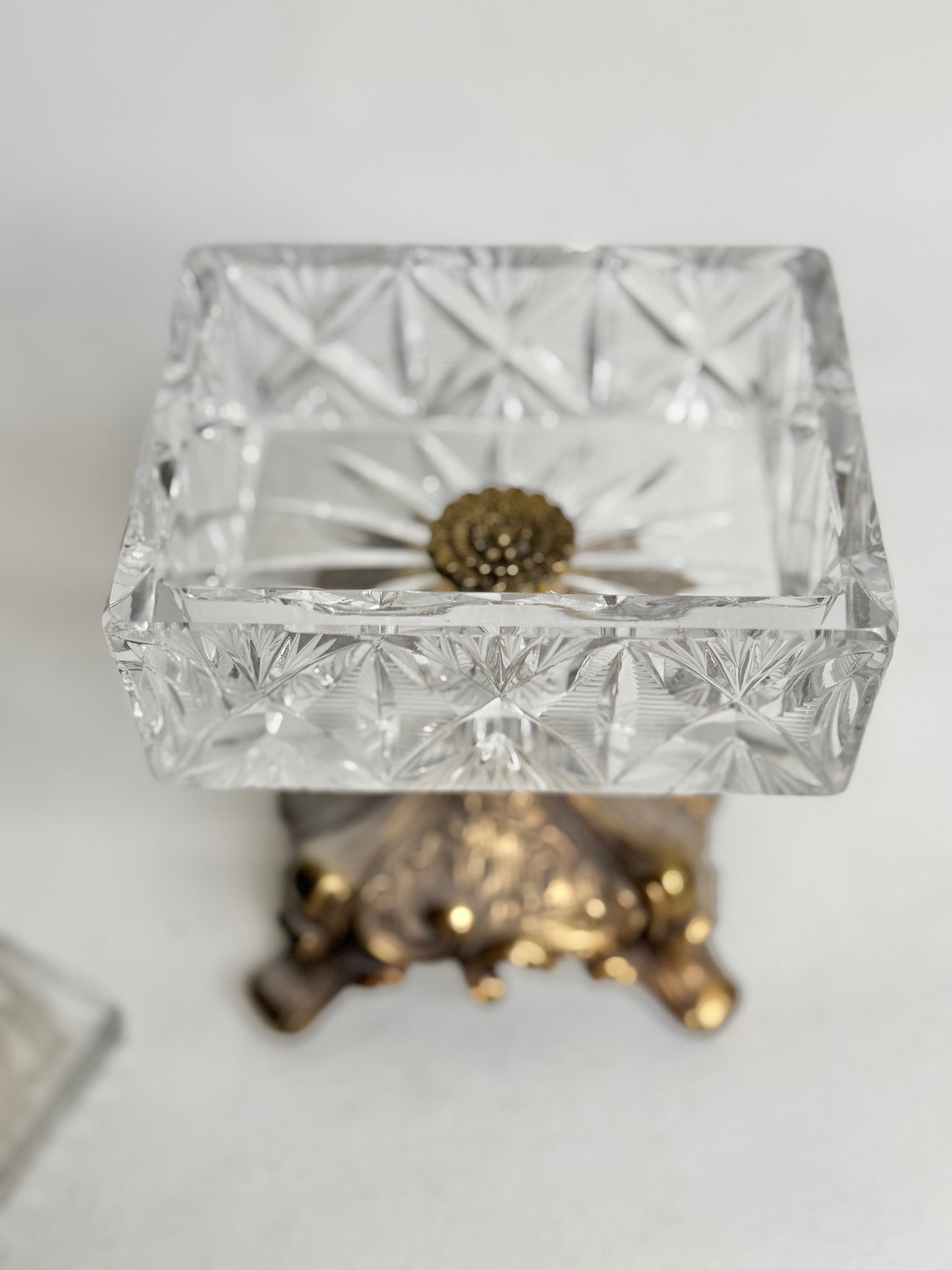 Vintage 8" Crystal Pedestal Box 1930s | Loevsky | Large Cut Glass Jewelry Casket | Hollywood Regency Vanity Box | Mid Century Dish