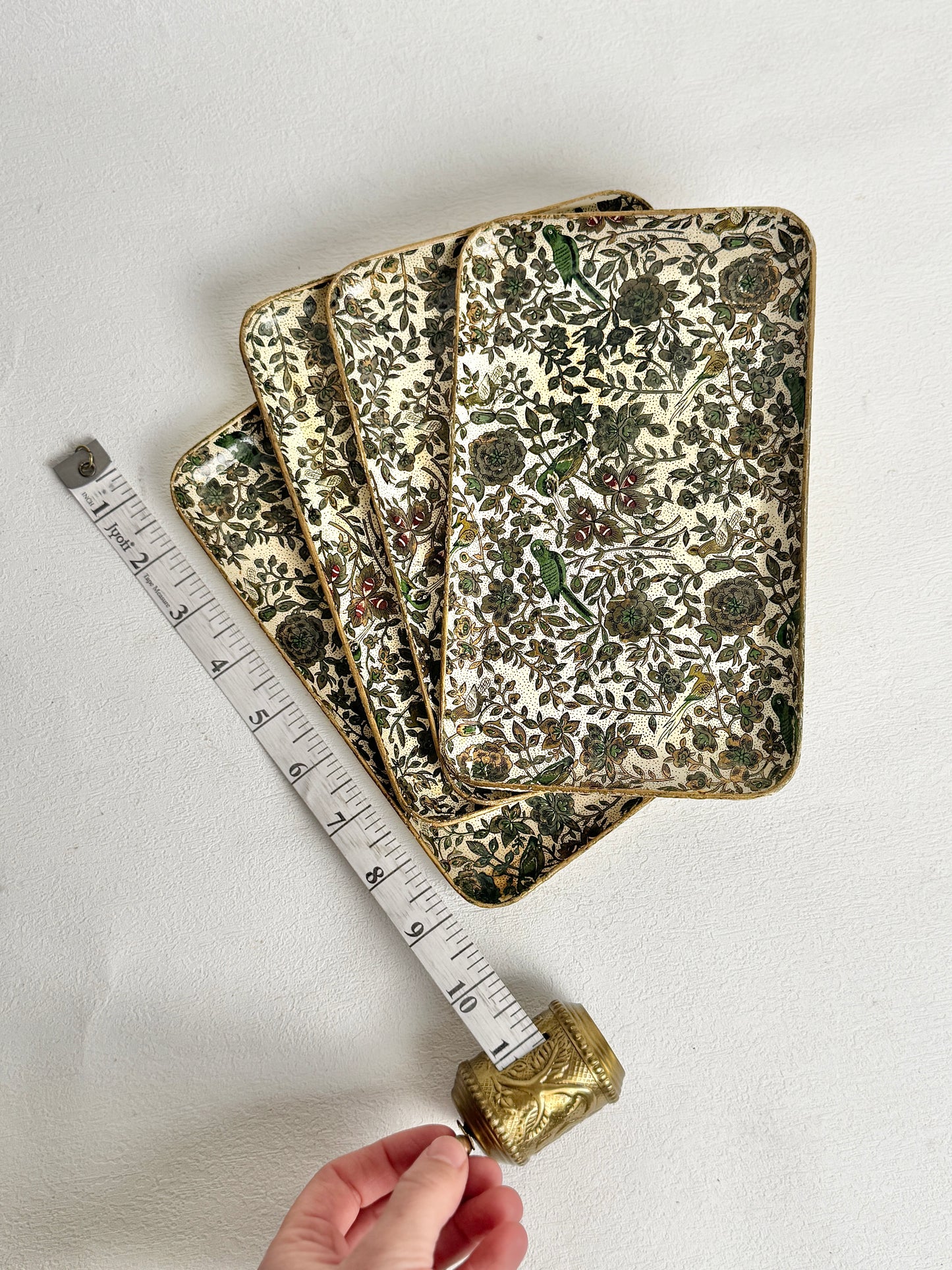 Vintage 1950s Alfred E Knobler Floral Tray Set of 4 | Floral Birds Serving Trays | Mid Century Decor | Made in Japan