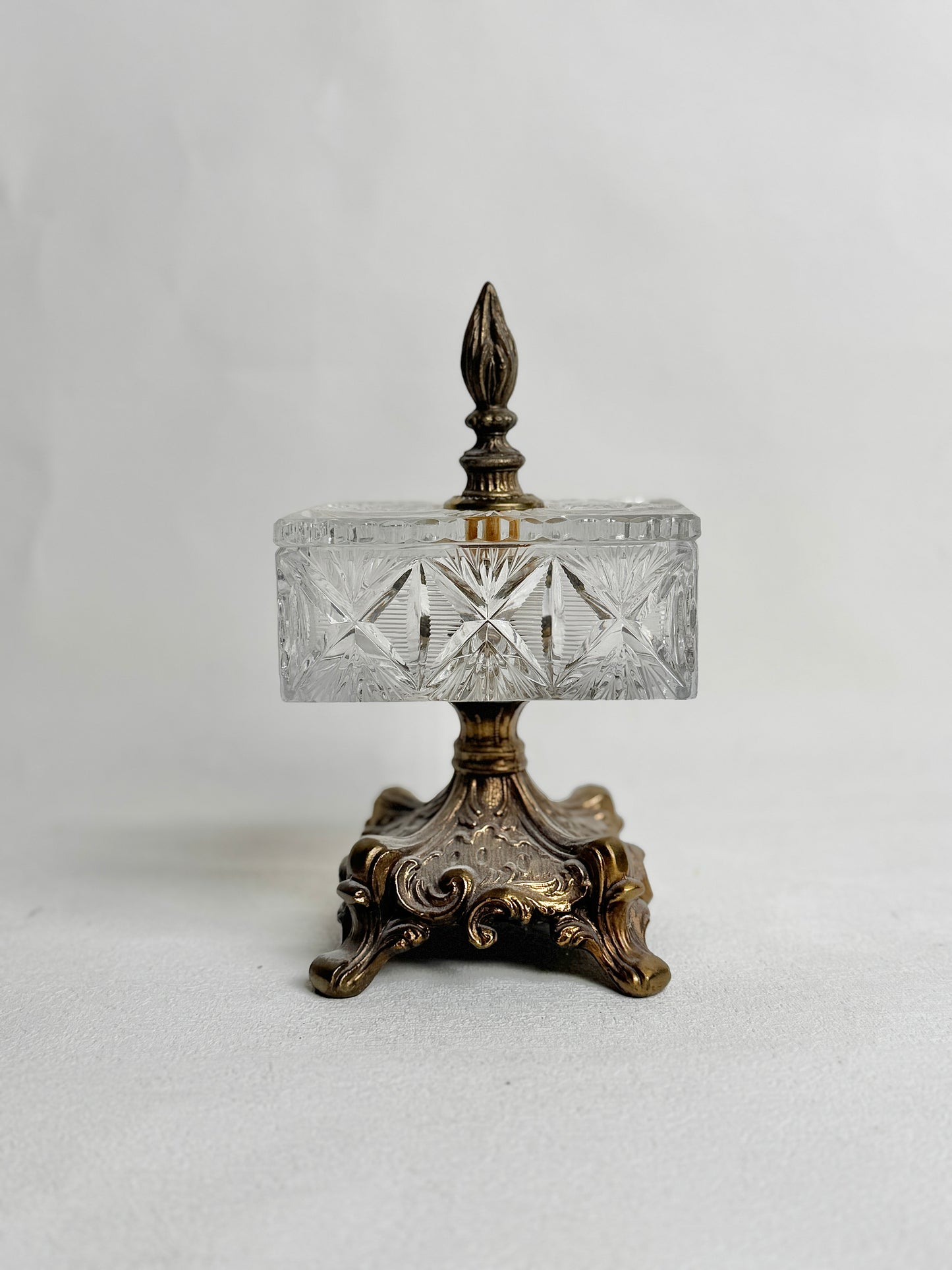 Vintage 8" Crystal Pedestal Box 1930s | Loevsky | Large Cut Glass Jewelry Casket | Hollywood Regency Vanity Box | Mid Century Dish