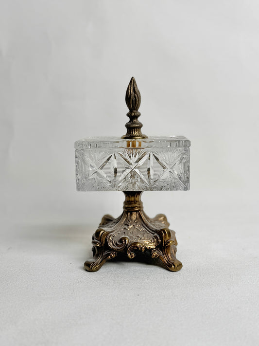 Vintage 8" Crystal Pedestal Box 1930s | Loevsky | Large Cut Glass Jewelry Casket | Hollywood Regency Vanity Box | Mid Century Dish