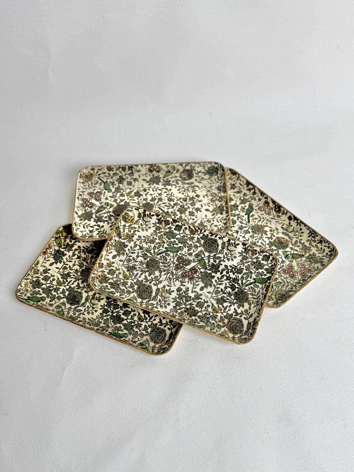 Vintage 1950s Alfred E Knobler Floral Tray Set of 4 | Floral Birds Serving Trays | Mid Century Decor | Made in Japan