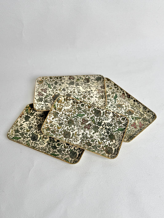 Vintage 1950s Alfred E Knobler Floral Tray Set of 4 | Floral Birds Serving Trays | Mid Century Decor | Made in Japan