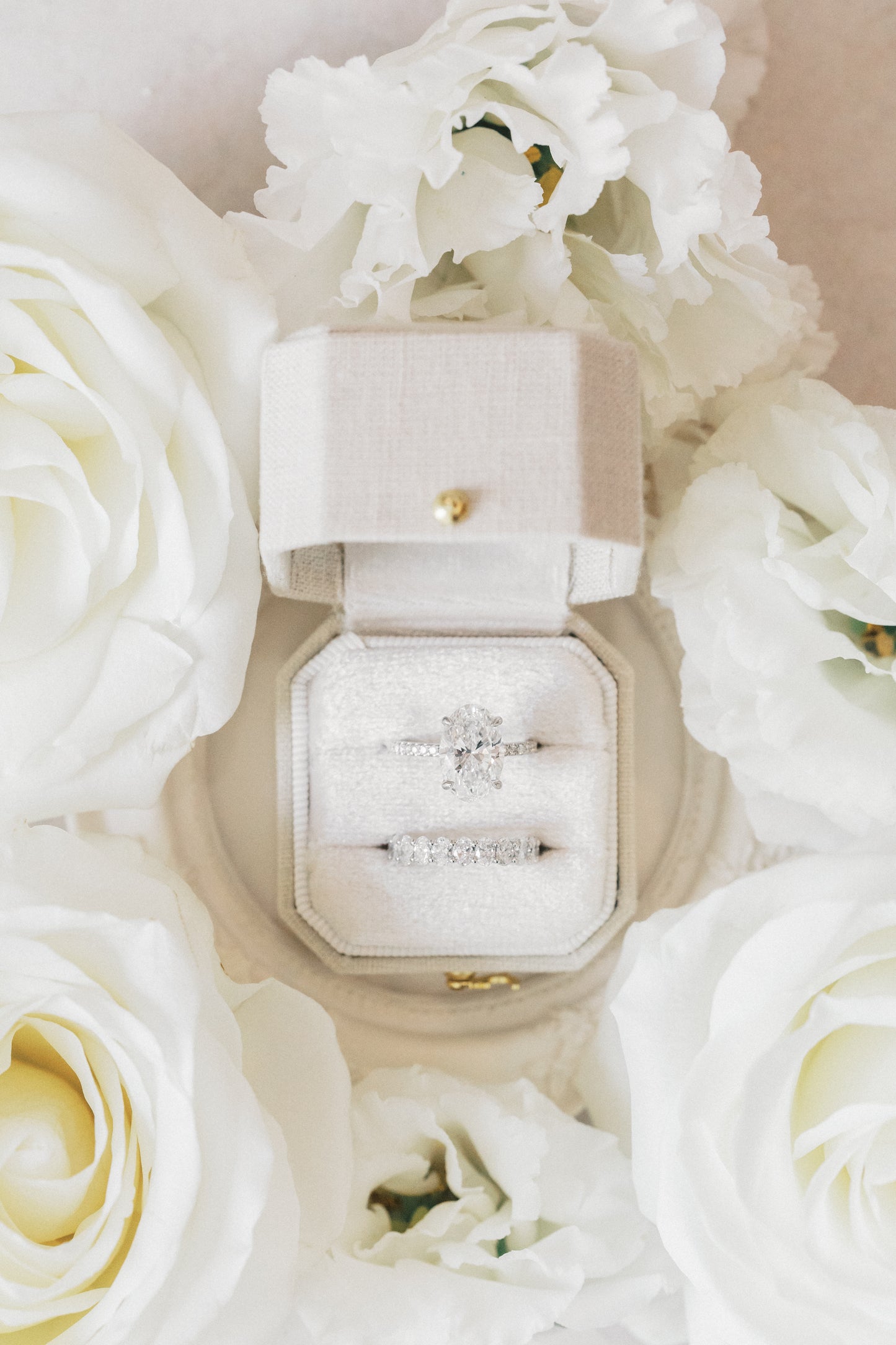 Radiant Legacy Ring Box in Dove Linen – Beveled Square Wedding & Proposal Ring Box for Flat Lay Photography