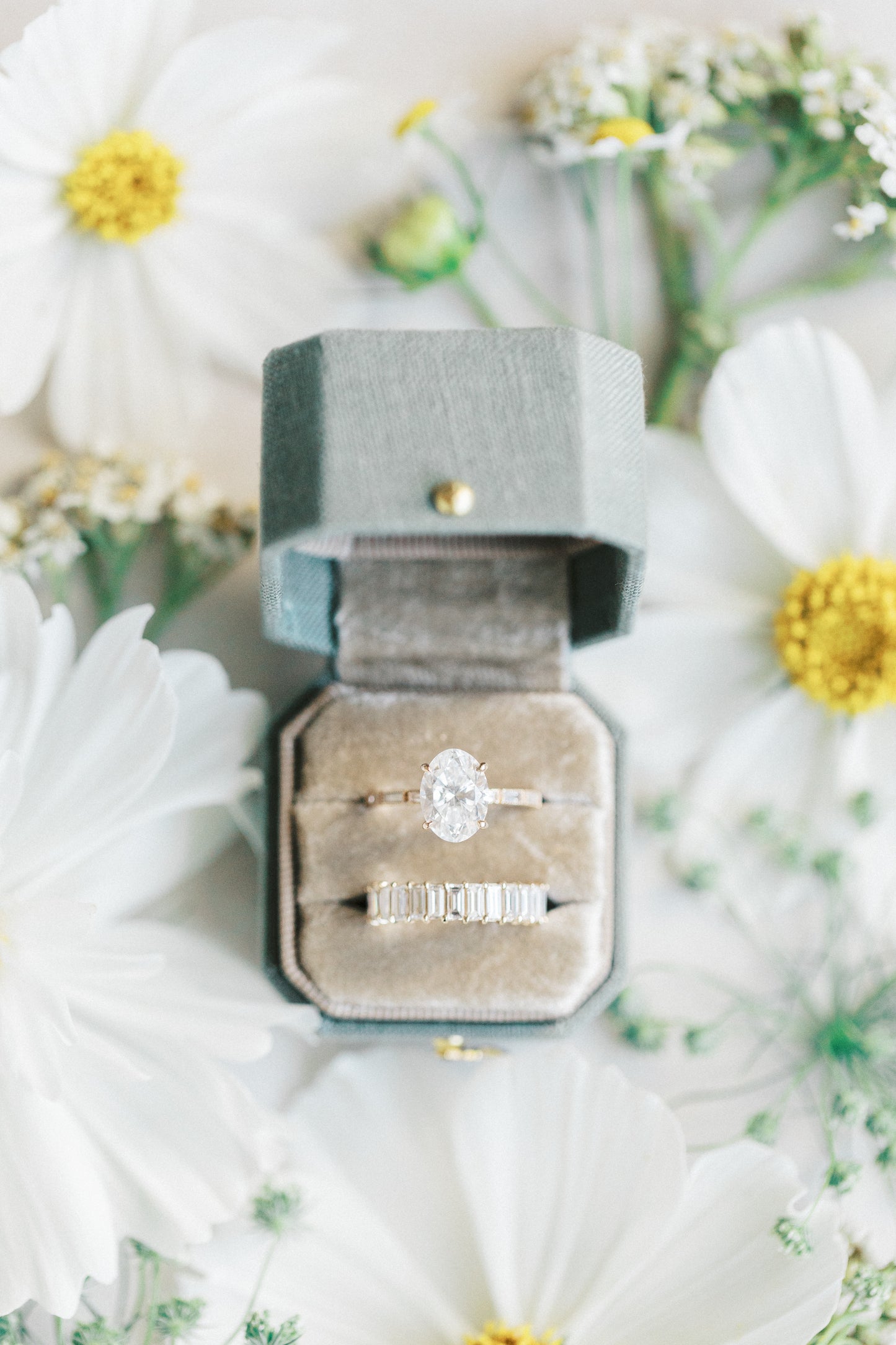 Radiant Legacy Ring Box in Sage & Fawn Linen – Beveled Square Wedding & Proposal Ring Box for Flat Lay Photography