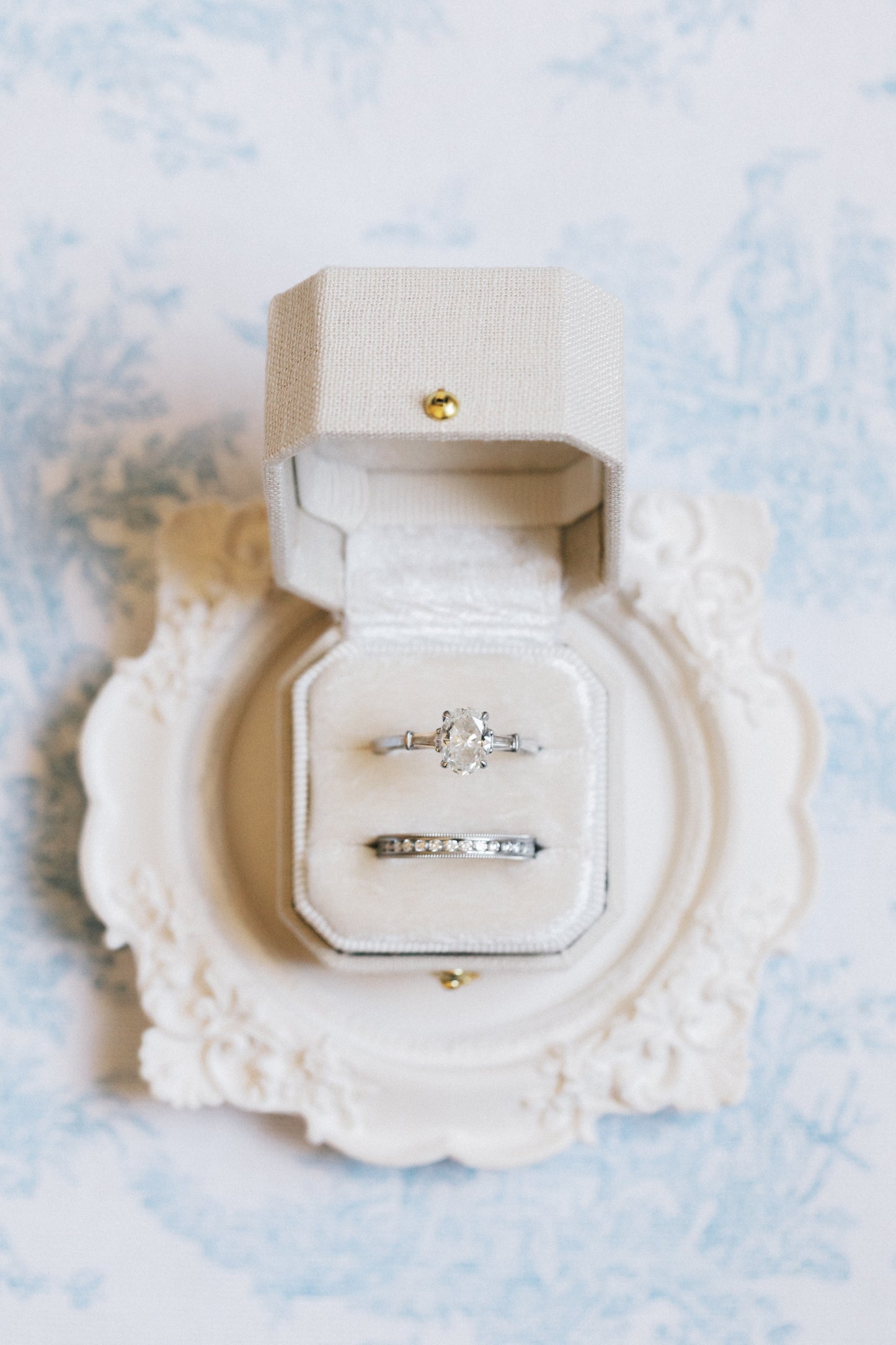 Radiant Legacy Ring Box in Dove Linen – Beveled Square Wedding & Proposal Ring Box for Flat Lay Photography