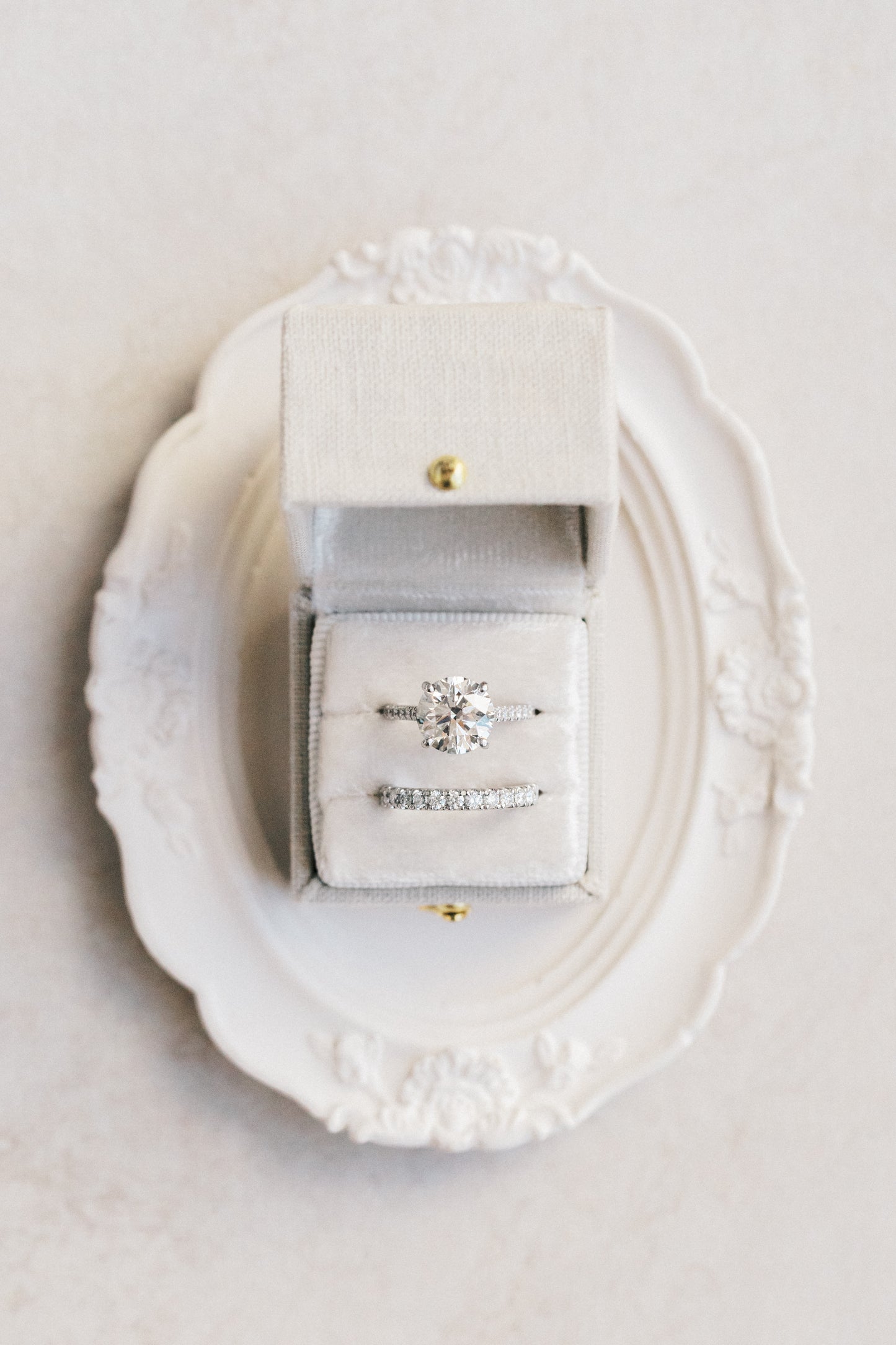 Dove Georgian Square Ring BoxGeorgian Square Ring Box in Dove Linen – Vintage Proposal & Wedding Ring Box for Flat Lay Photography