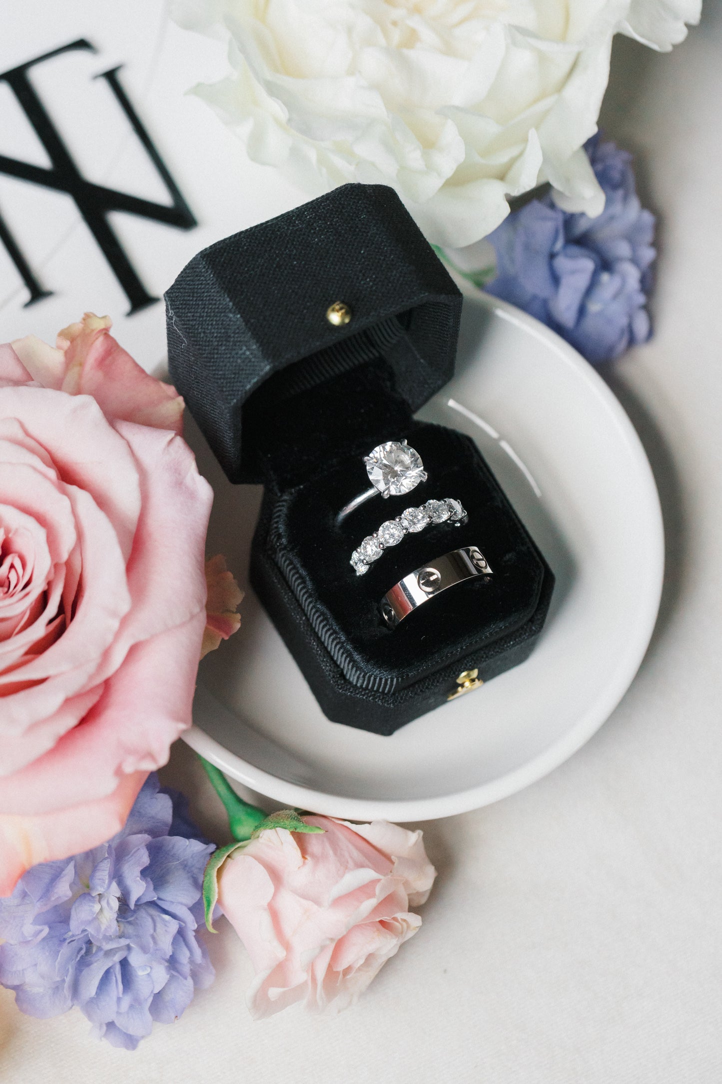 Radiant Legacy Ring Box in Raven Linen – Beveled Square Wedding & Proposal Ring Box for Flat Lay Photography