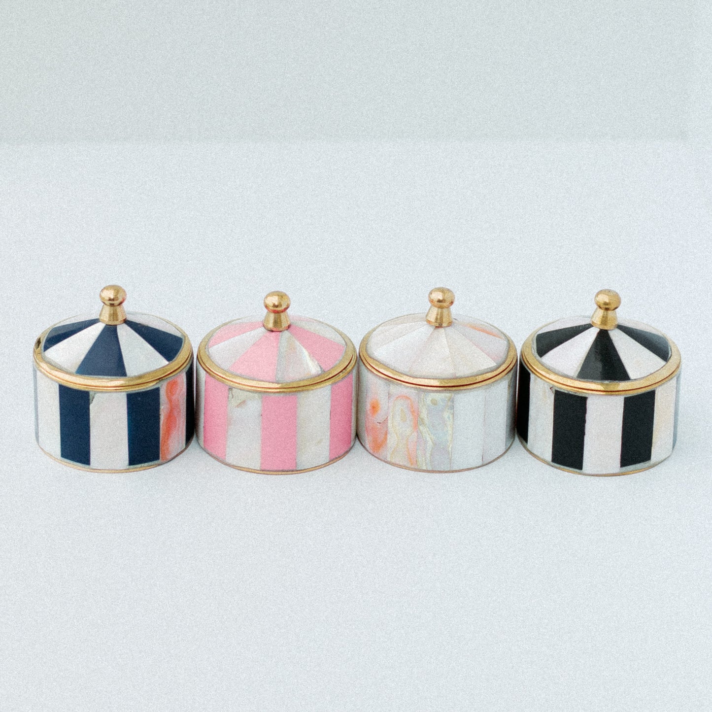 Whimsical Striped Mother of Pearl Ring Box