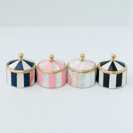 Whimsical Striped Mother of Pearl Ring Box