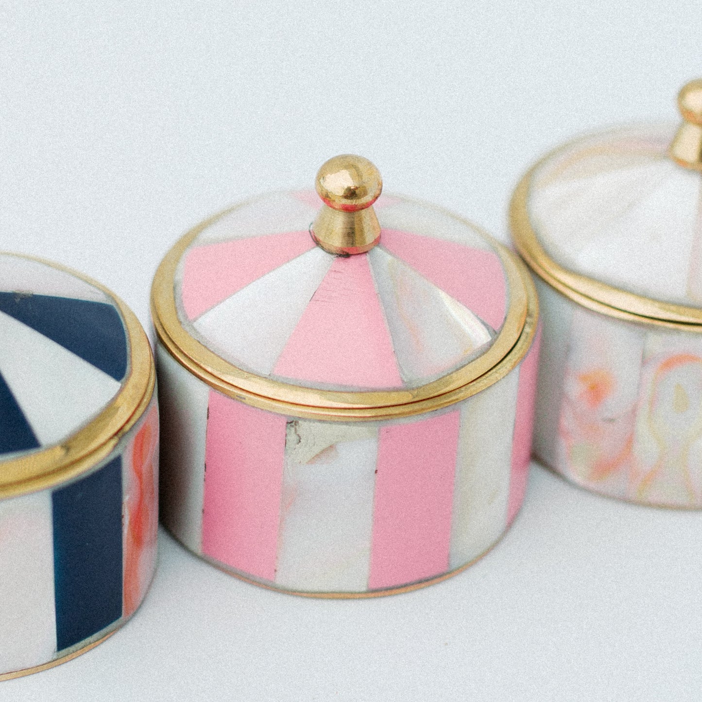Whimsical Striped Mother of Pearl Ring Box