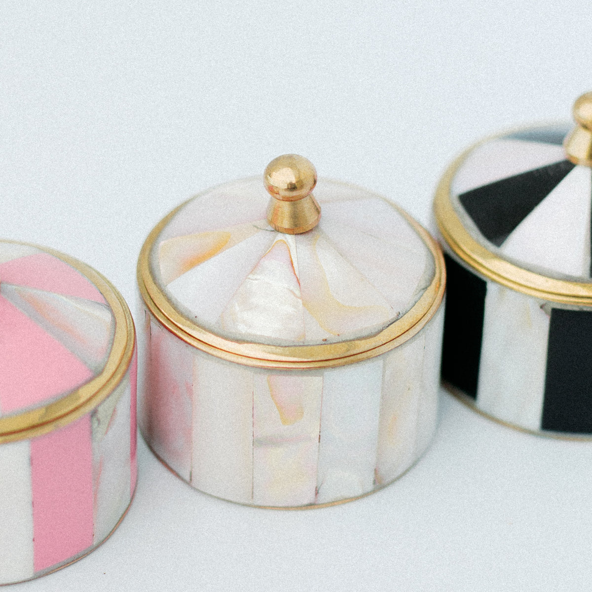Whimsical Striped Mother of Pearl Ring Box