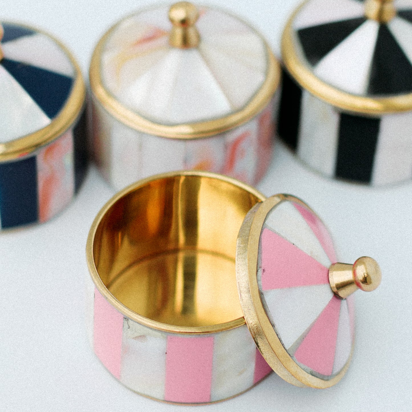 Whimsical Striped Mother of Pearl Ring Box