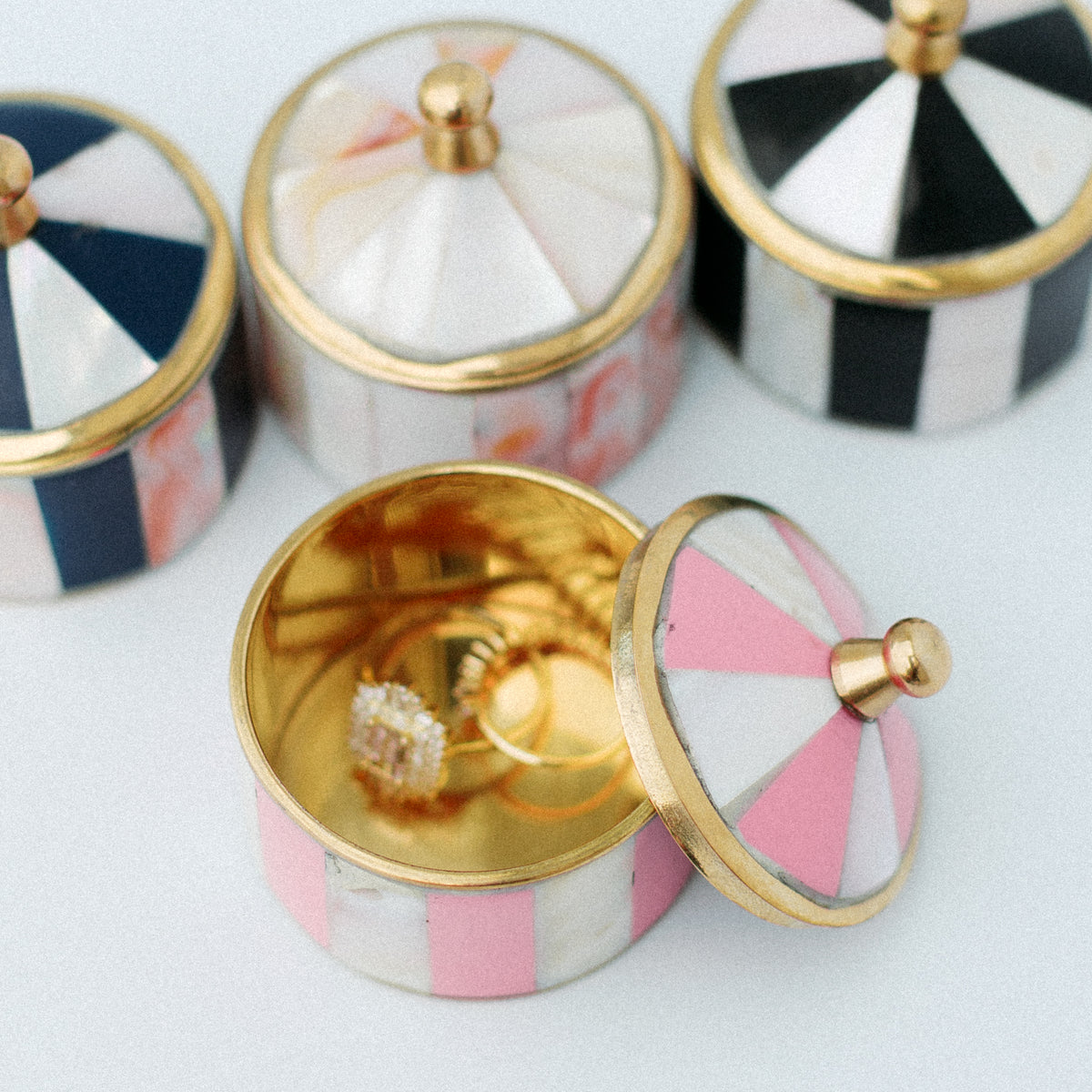 Whimsical Striped Mother of Pearl Ring Box