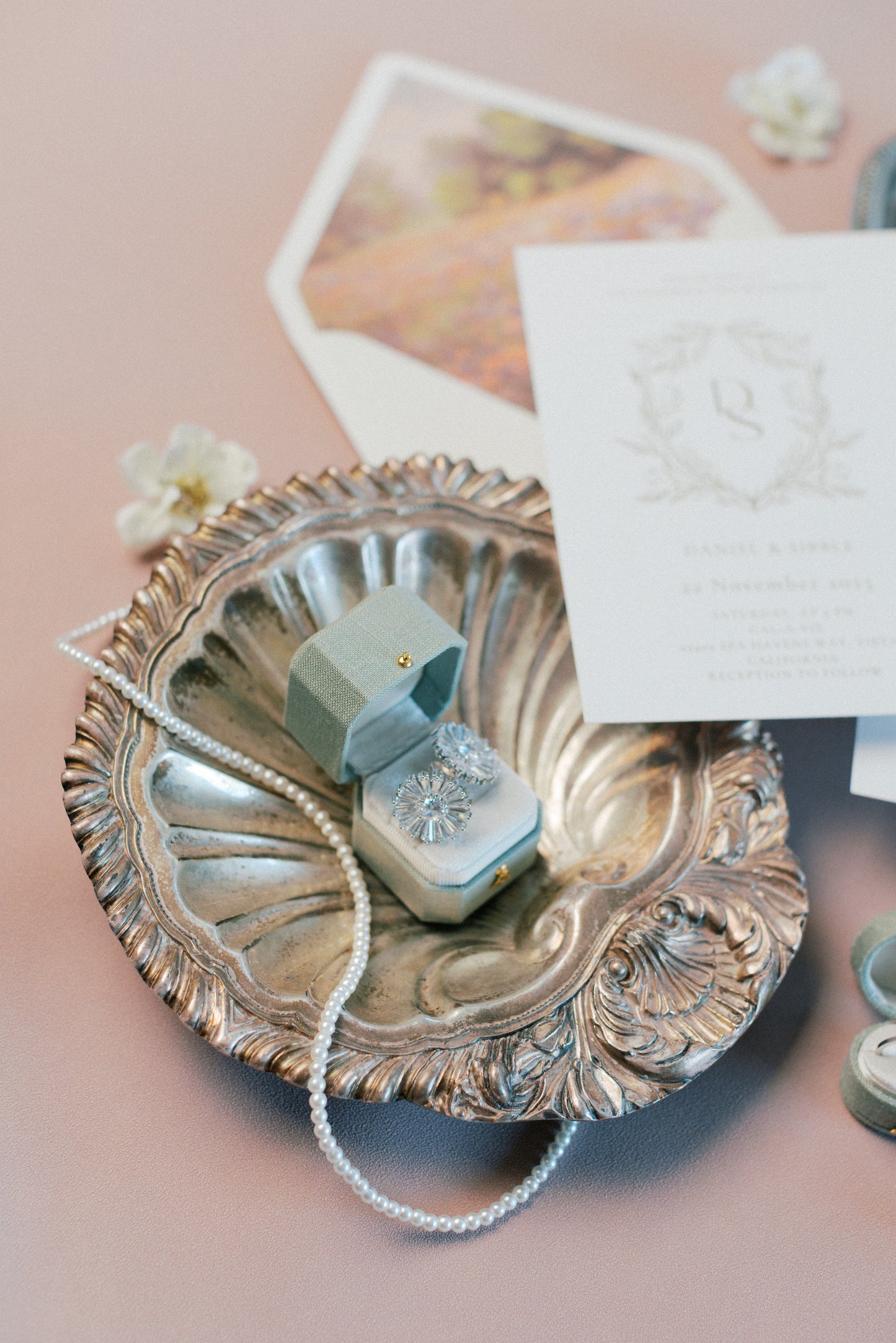 Radiant Legacy Ring Box in Light Sage & Dove Linen – Beveled Square Wedding & Proposal Ring Box for Flat Lay Photography