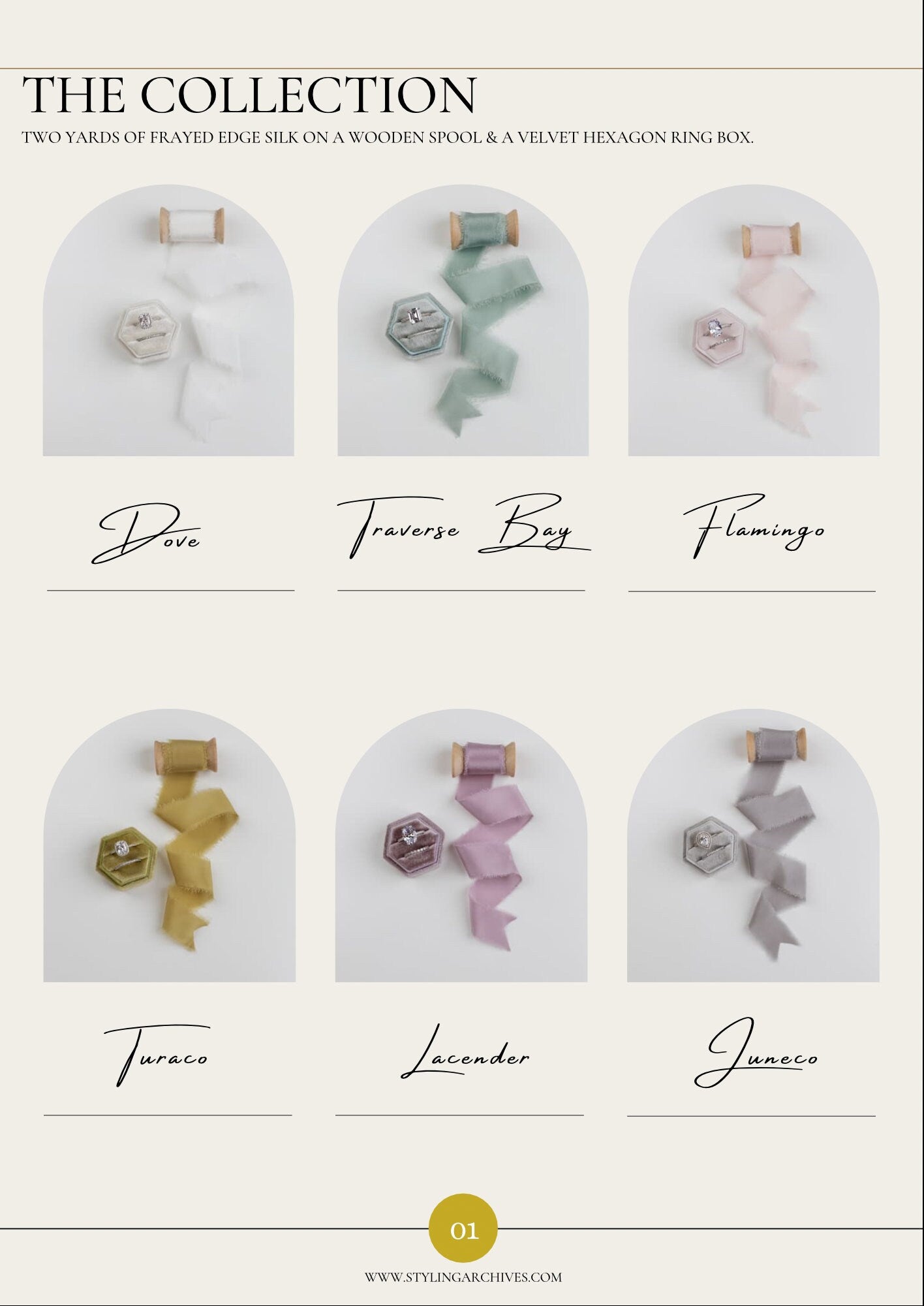 Juneco Silk Ribbon & Hexagon Velvet Ring Box Set