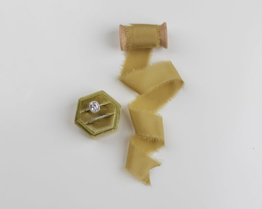 Turaco Hexagon Velvet Ring Box & Silk Ribbon